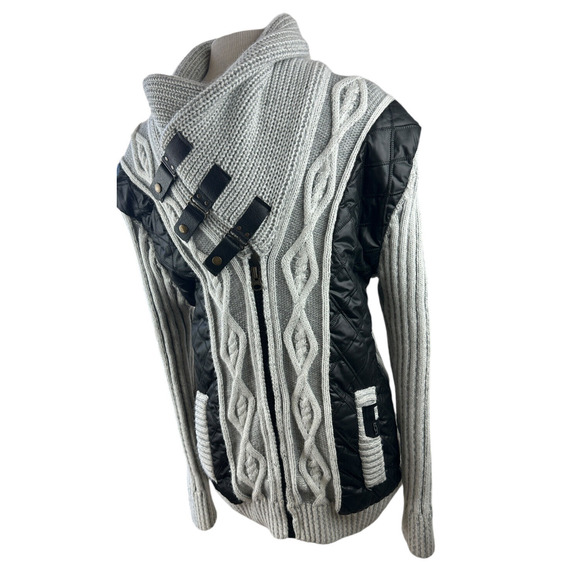 LCR Chunky Knit Thick Cardigan Sweater Jacket Large Cable Knit Ribbed Buckle - Picture 8 of 13